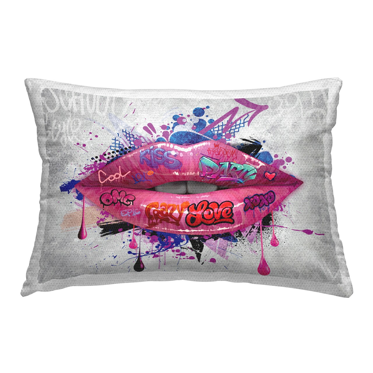 Urban Graffiti Lips Outdoor Printed Pillow Design by Reinders, 14 x 7 x 20